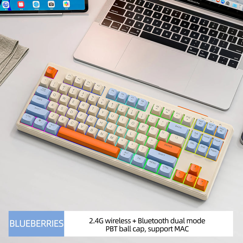 Teclado Mecânico sem fio M87, Bluetooth de modo duplo de 87 teclas com luz  RGB, Design Gaming