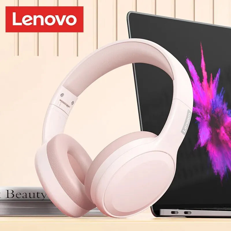 Lenovo TH30, Fones de ouvido sem fio Bluetooth 5.3, dobráveis para jogos Fone de ouvido esportivo com microfone