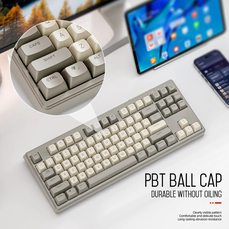 Teclado Mecânico sem fio M87, Bluetooth de modo duplo de 87 teclas com luz  RGB, Design Gaming