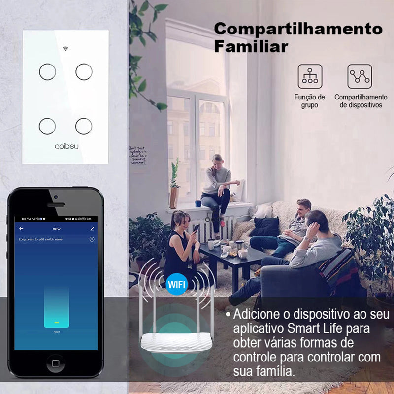 Interruptor Inteligente com Alexa, WiFi smart switch app fio neutro Google Home 110V 220V smart switch