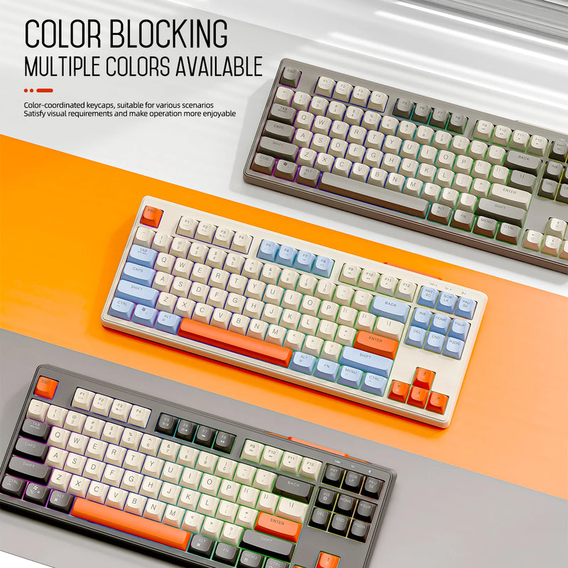 Teclado Mecânico sem fio M87, Bluetooth de modo duplo de 87 teclas com luz  RGB, Design Gaming